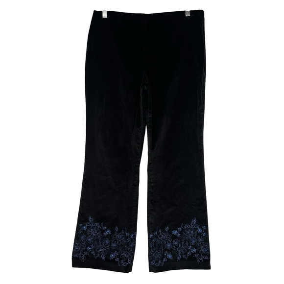 Sigrid Olsen Pants - Sigrid Olsen Sport Black Velvet Pants Wide Leg Floral Embroidery Hem Petite 8P